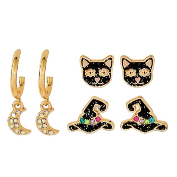 BaubleBar Jewelry - Sugarfix by BaubleBar "Toil and Trouble" Cresent Moon Cat and Witch Hat Earrings